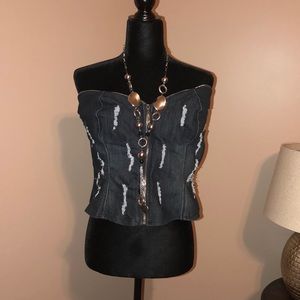 Sleeveless Distressed Denim Top